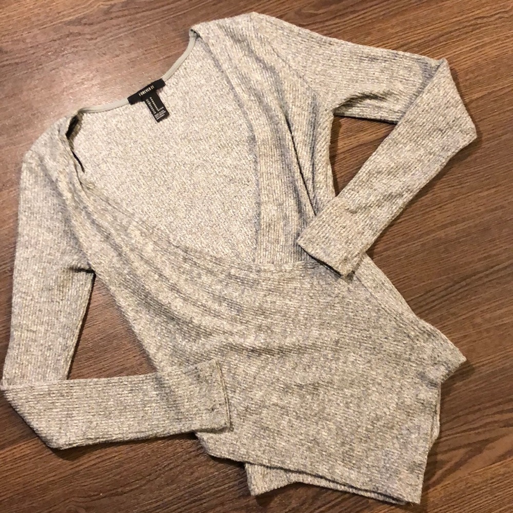 Forever 21 Wrap Front Gray Ribbed Sweater M - Picture 1 of 4